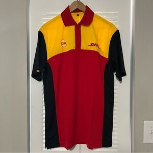 NEW DHL Express Courier Driver Employee Red Button Collar Polo Shirt Size Small